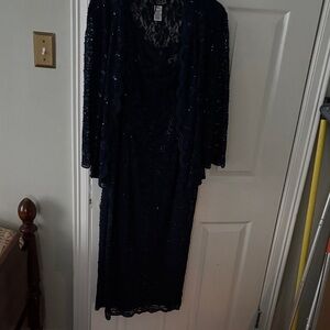 Alex Evenings Navy Long Sleeve Lace Dress with Jacket